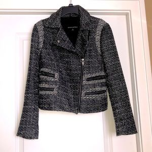 Banana Republic Black White Tweed Motorcycle Jacket Blazer